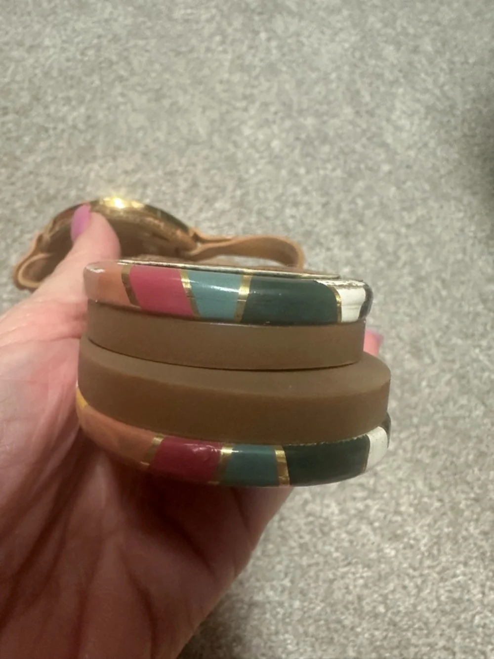 Tory Burch Miller tan Thong Sandals with Multicolor Trim and Logo Medallions - Picture 5 of 5
